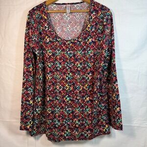 LuLaRoe Tunic Top Long Sleeve Scoop Neck Colorful Print Hi-Low‎ Casual Size L